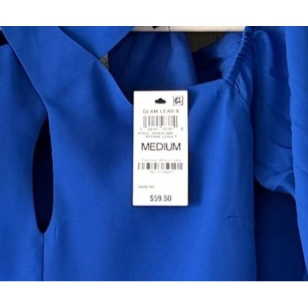 INC Halter Neckline Cold Shoulder Long Sleeve Keyhole Chest Blue Womens Top NWT - Picture 6 of 6